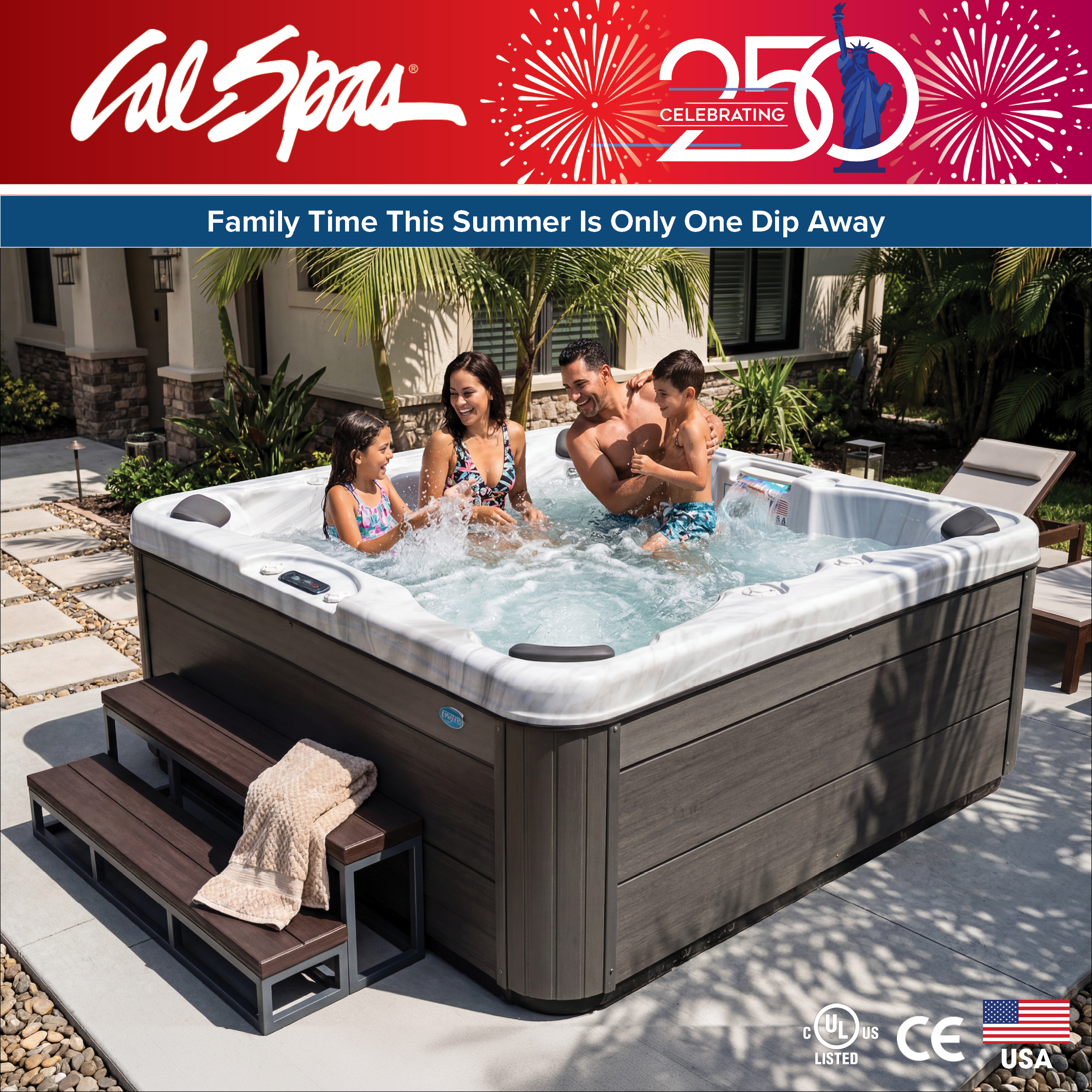 Calspas hot tub being used in a family setting - Connecticut